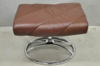 Vintage Ekornes Stressless Brown Leather Reclining Swivel Lounge Chair & Ottoman