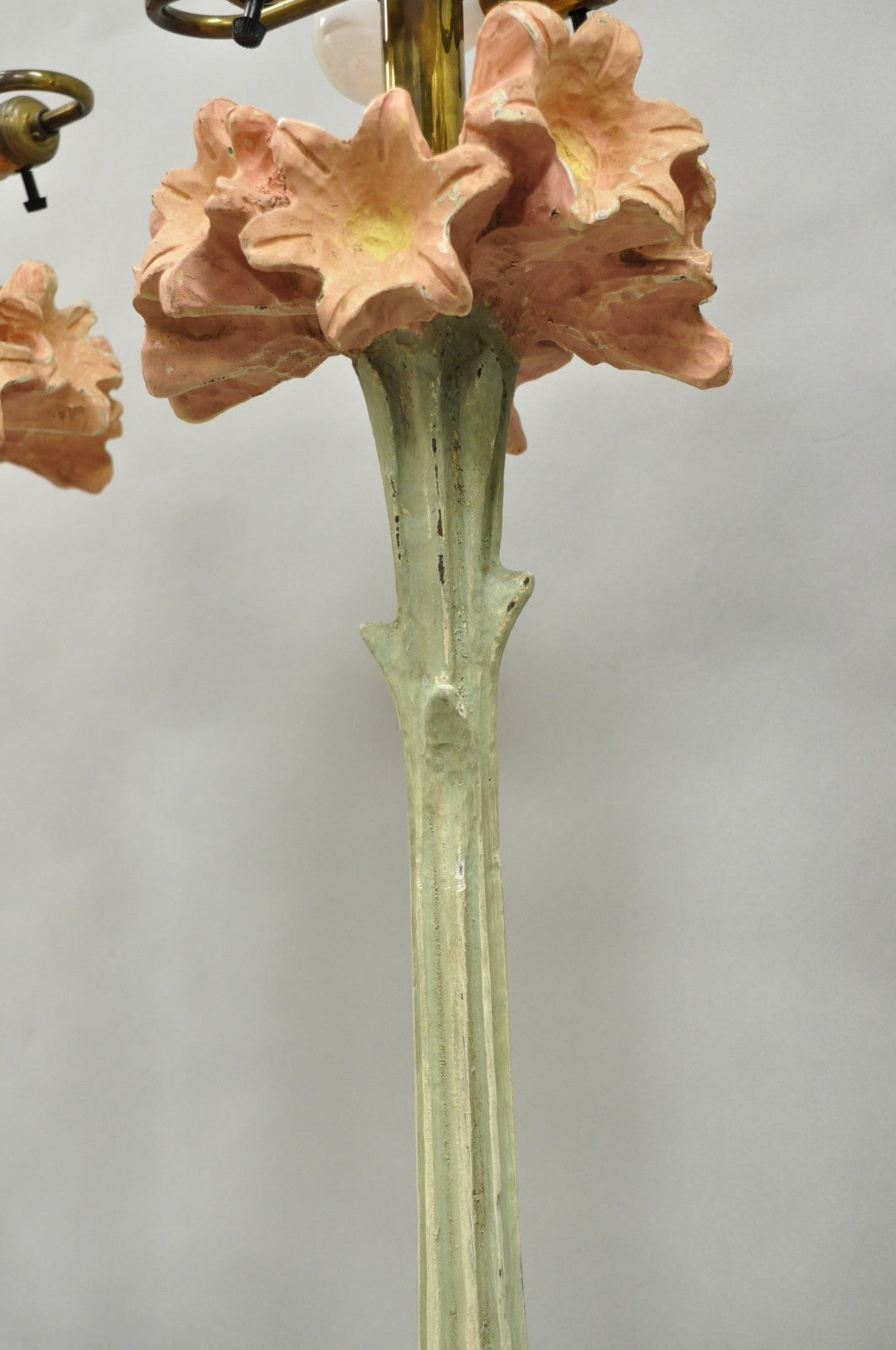 Vintage Hollywood Regency Pink Lily Flower Bouquet Tall Table Lamps by Hart Pair