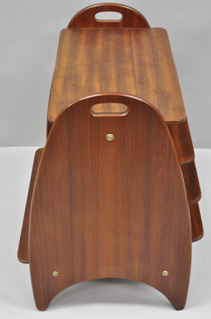 Mid Century Danish Modern Teak Wood Magazine Rack Book Stand Bookcase Side Table
