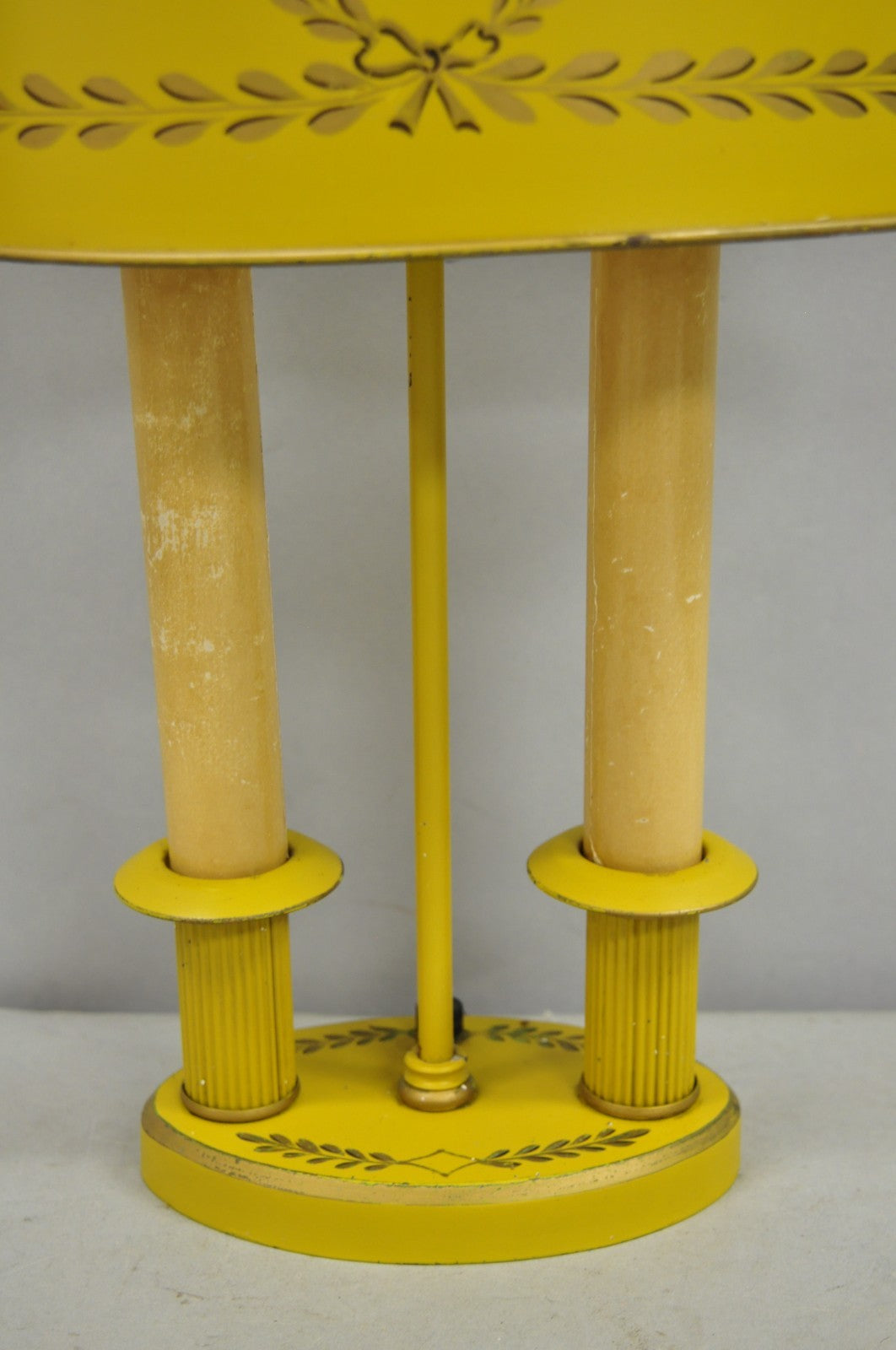 French Country Yellow Painted Tole Metal Bouillotte Candlestick Table Lamp