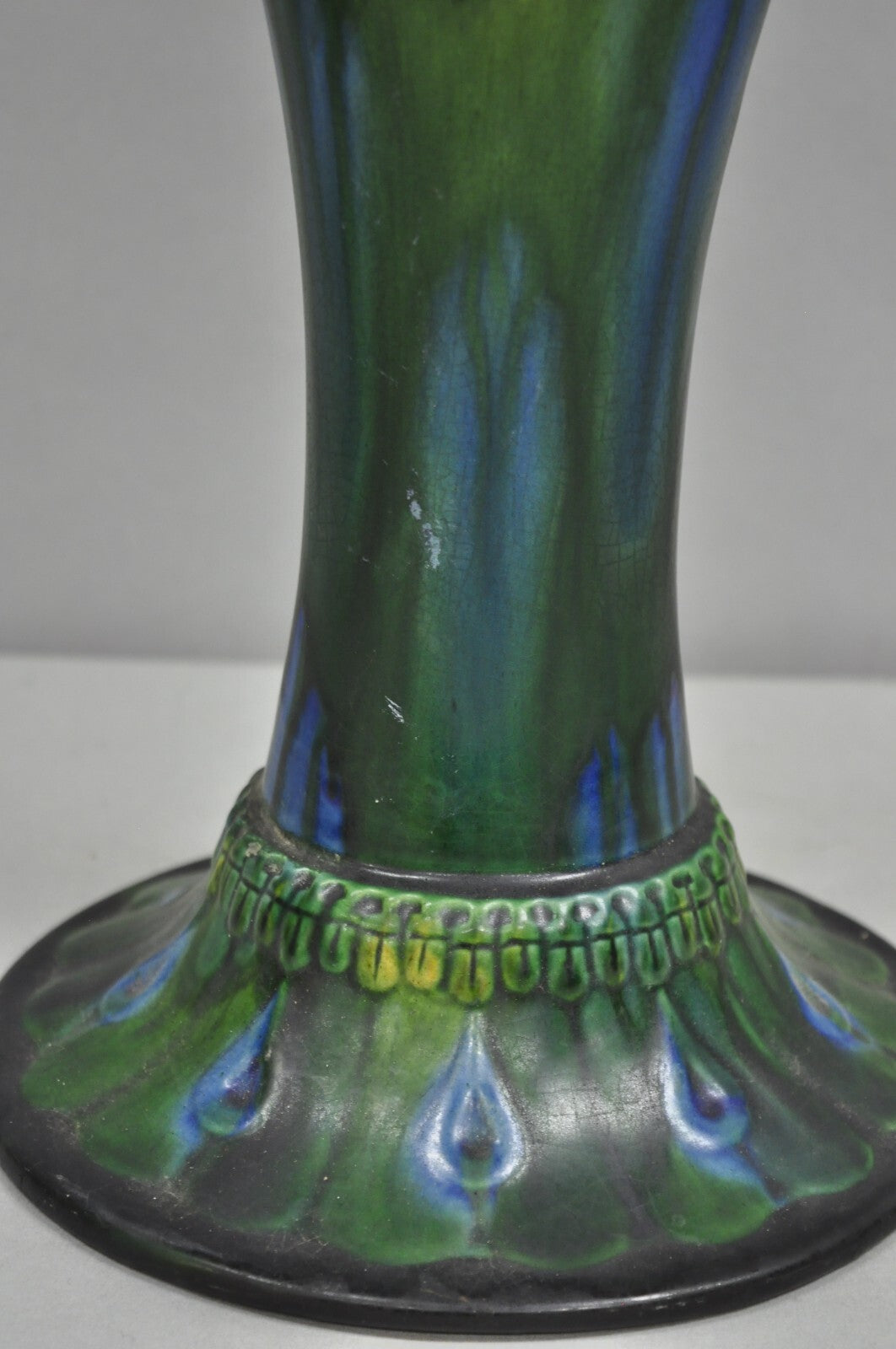 Vintage Art Nouveau Majolica Style Glazed Ceramic Pottery Peacock Bird Vase