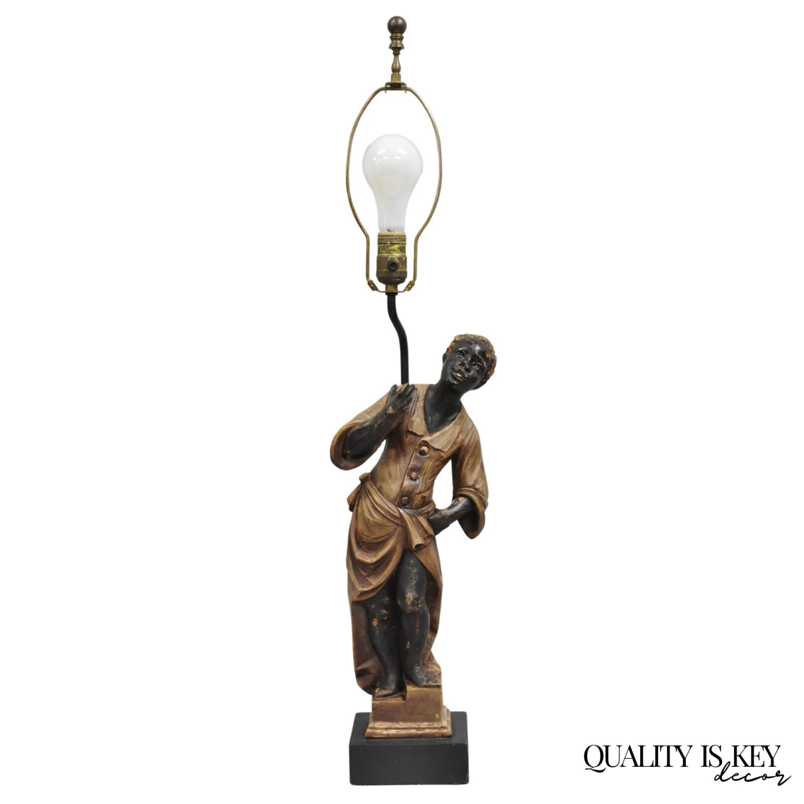Vintage Egyptian Moorish Style Resin Blackamoor Sculpture Figure Table Lamp