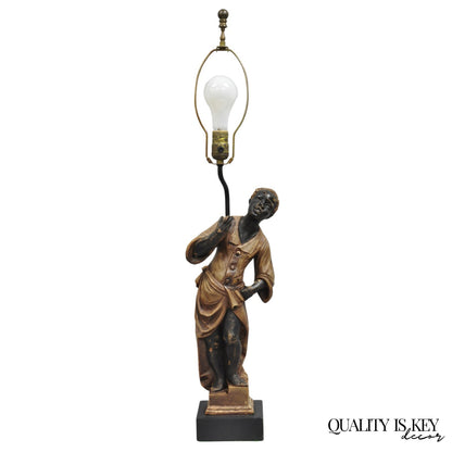 Vintage Egyptian Moorish Style Resin Blackamoor Sculpture Figure Table Lamp