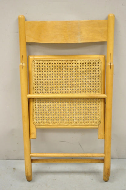 Vintage Habitat England Mid Century Modern Bentwood & Cane Folding Chairs - Pair