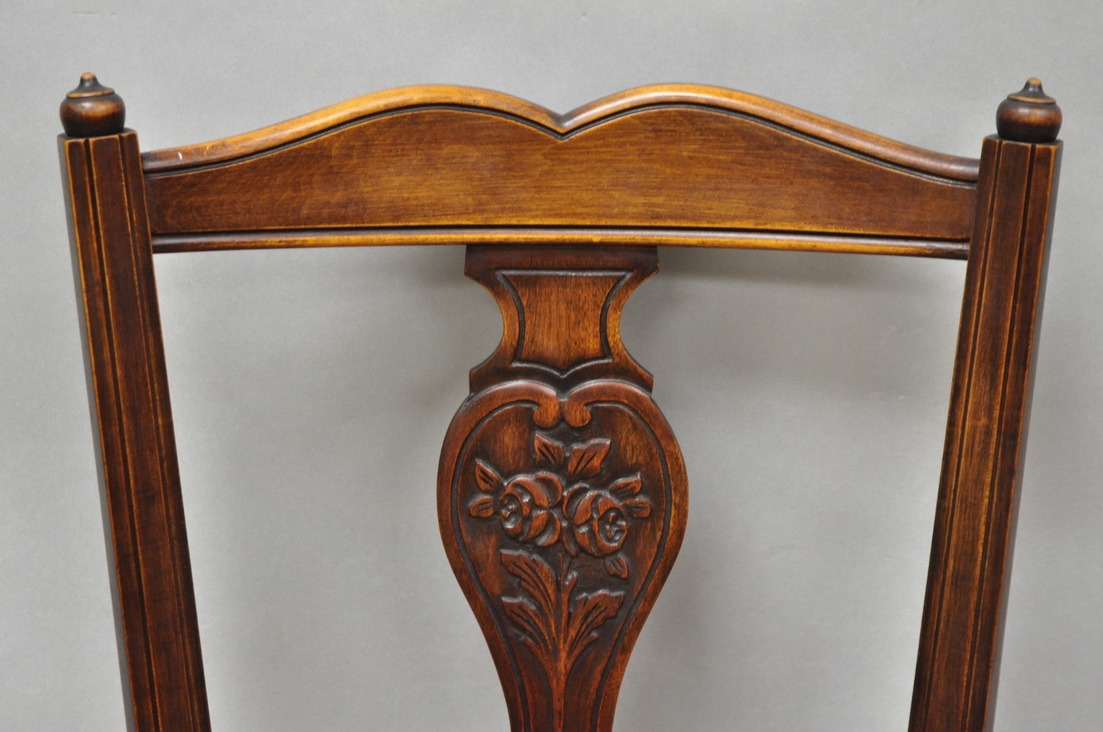 Antique William & Mary Style Carved Walnut Rose Rush Seat Side Chairs - a Pair