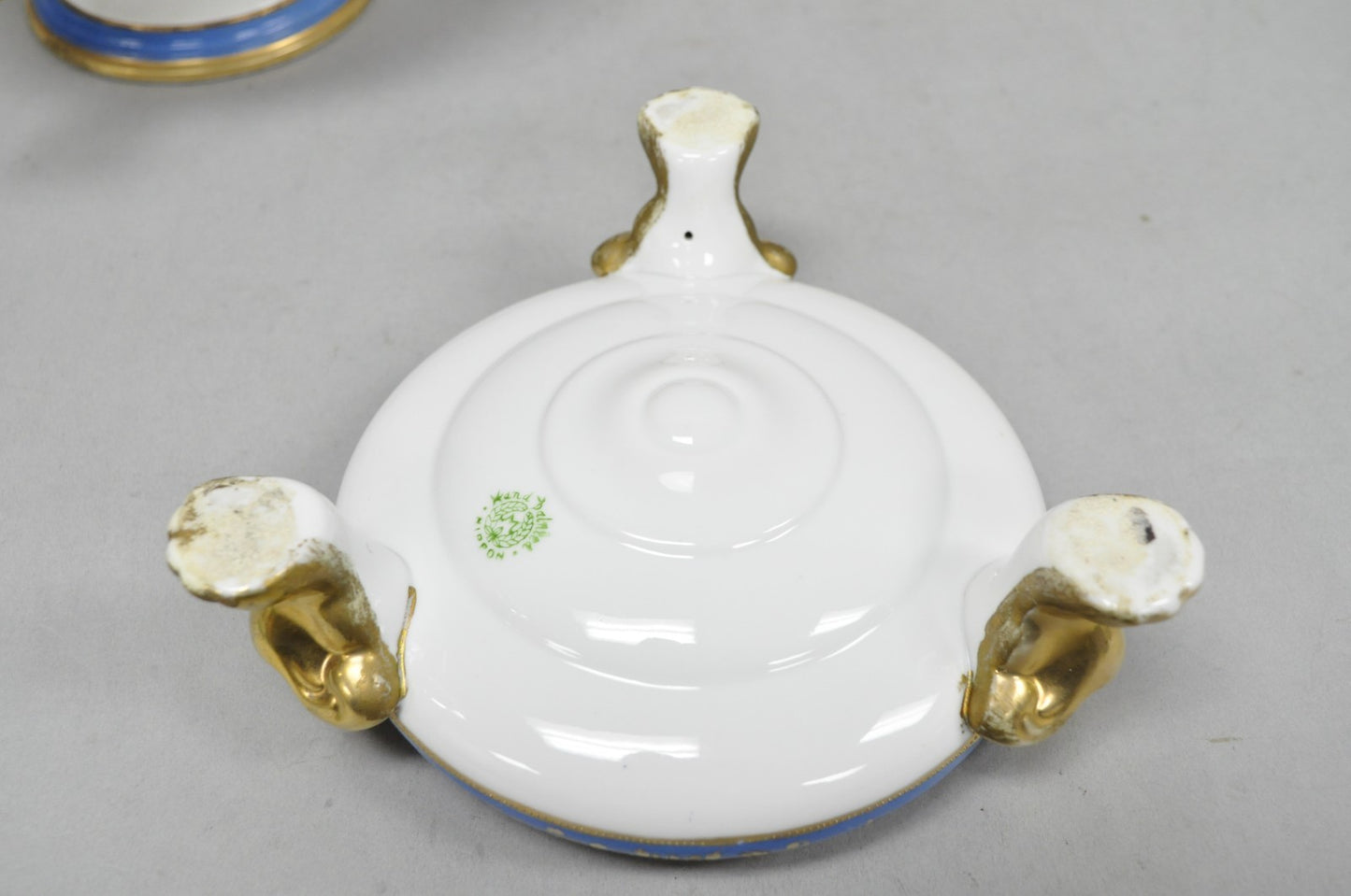 Nippon Hand Painted Porcelain Blue Centerpiece Compote Bowl w/ Cottage & Geese