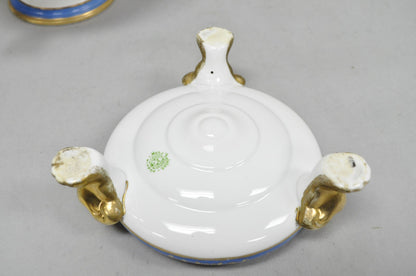 Nippon Hand Painted Porcelain Blue Centerpiece Compote Bowl w/ Cottage & Geese