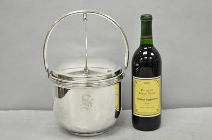 Vintage Art Deco Silver Plated Reticulating Hinge Bar Ice Bucket w/ "S" Monogram