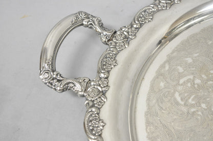 Vintage Oneida Victorian Round Silver Plated Serving Platter Tray w/ Handles