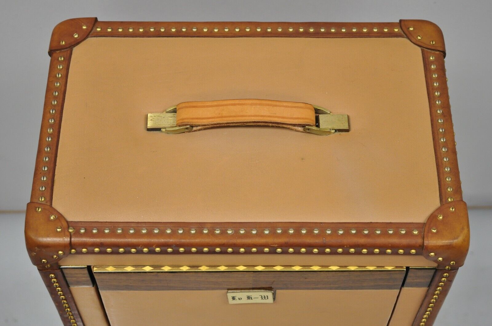 Custom Vintage Italian Leather Toiletry Box Case Travel Trunk Brass Nail Trim