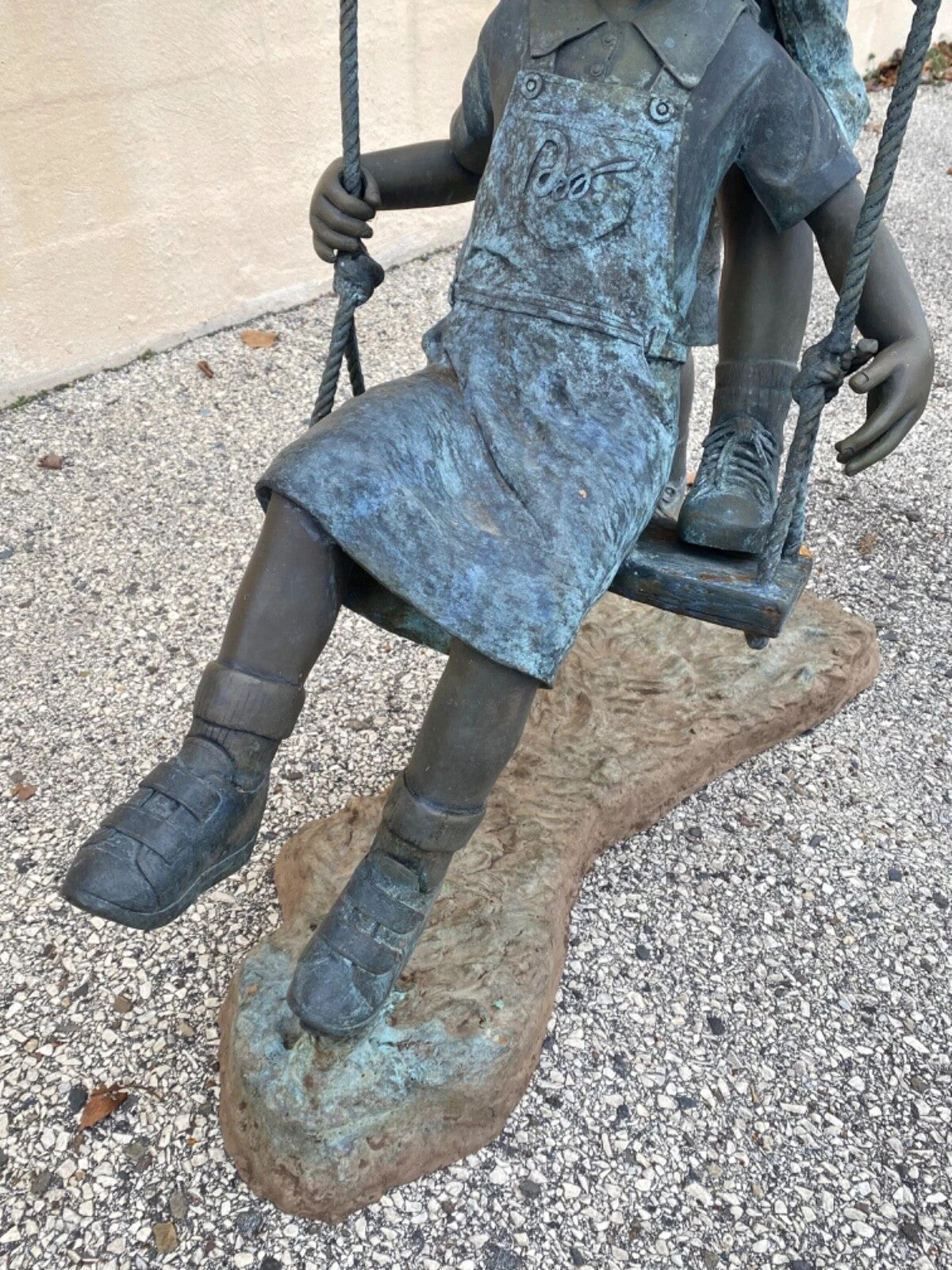 Large Bronze Boy and Girl Children Swinging Garden Outdoor Statue Sculpture