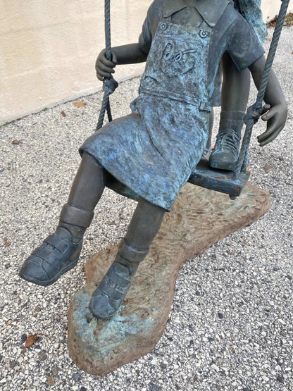 Large Bronze Boy and Girl Children Swinging Garden Outdoor Statue Sculpture