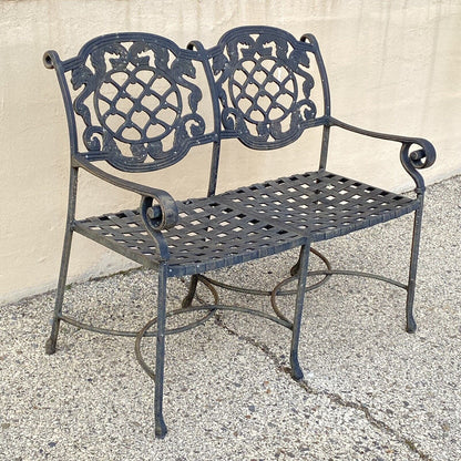 Tuscan Mediterranean Style Cast Aluminum Garden Patio Settee Loveseat