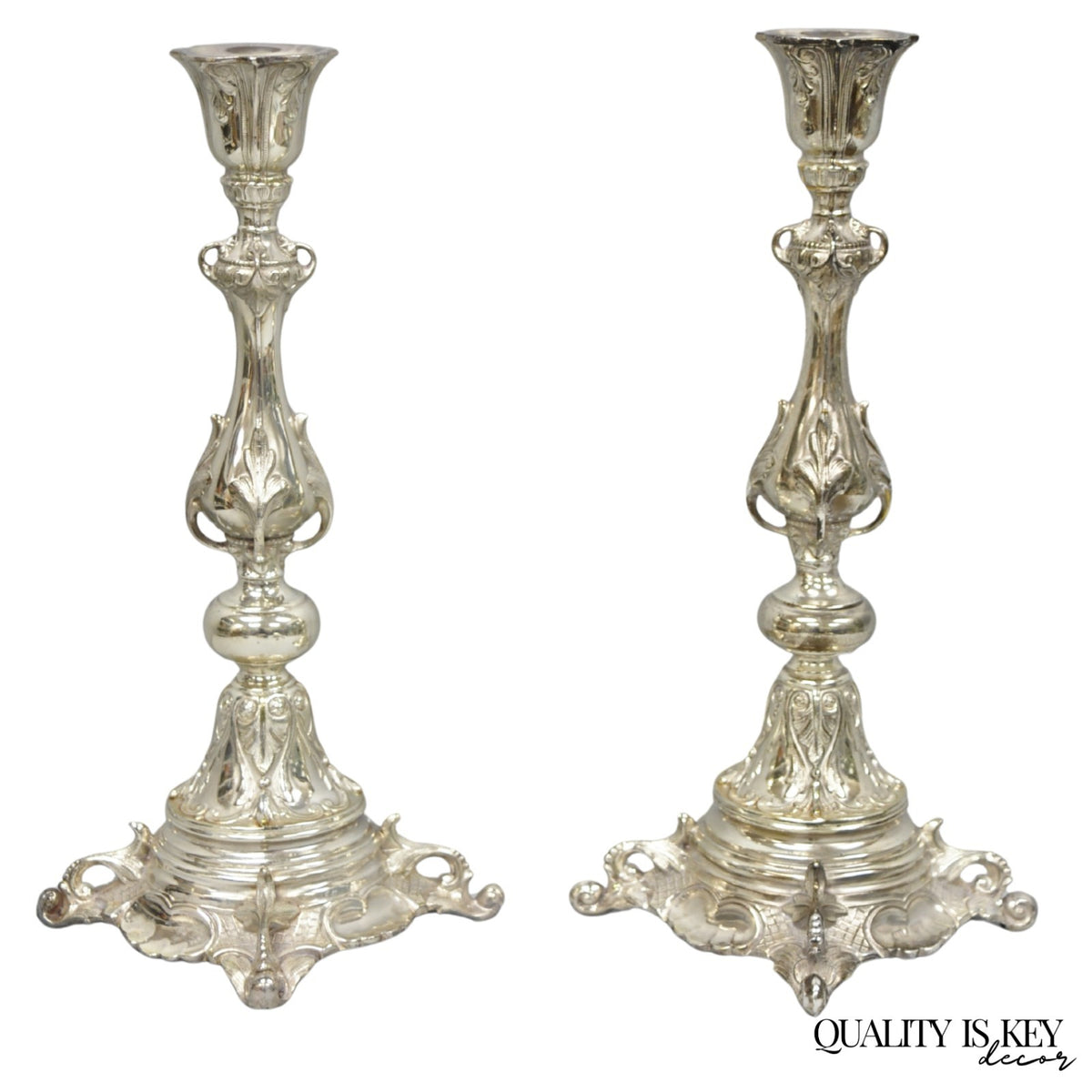 Antique Silver Plated WMF Warsaw Imperial Russia 12" Candlestick Holders - Pair