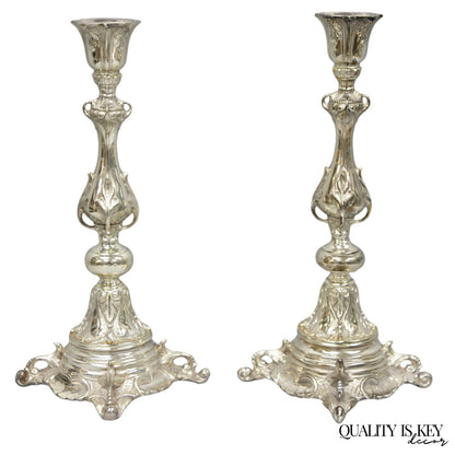 Antique Silver Plated WMF Warsaw Imperial Russia 12" Candlestick Holders - Pair