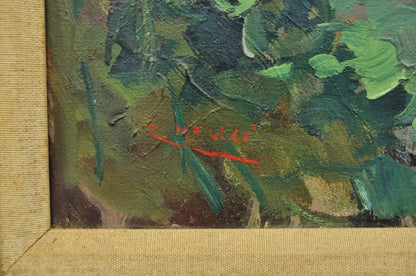 Zaza Meuli (b. 1892) Oil on Canvas Impressionist Painting Girl in Hat Orange Bow