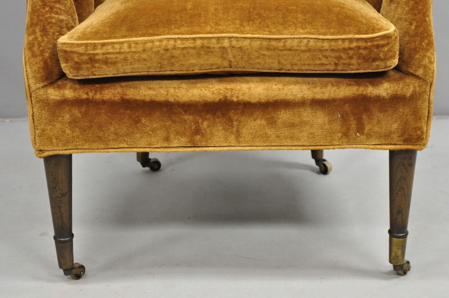 Vintage Marshall & Fields English Regency Brown Orange Barrel Back Club Chair