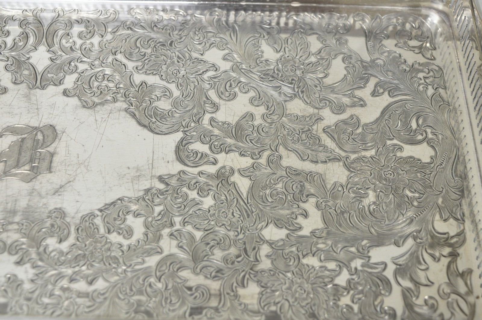 Antique Wilcox Victorian Engraved Narrow Silver Plated Trinket Dish "B" Monogram