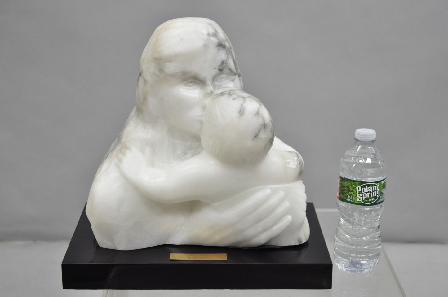 Morton Gaffin "Love, 1988" Modernist Mother & Child White Alabaster Sculpture