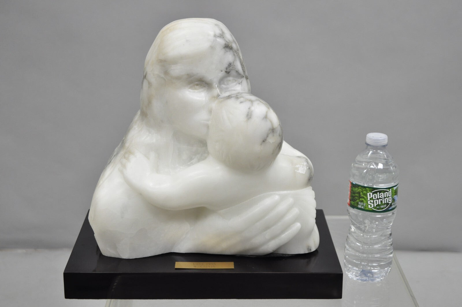 Morton Gaffin "Love, 1988" Modernist Mother & Child White Alabaster Sculpture