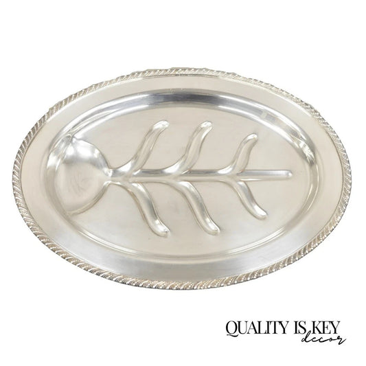 Vintage English Regency Silver Plated Oval Meat Cutlery Serving Platter Tray