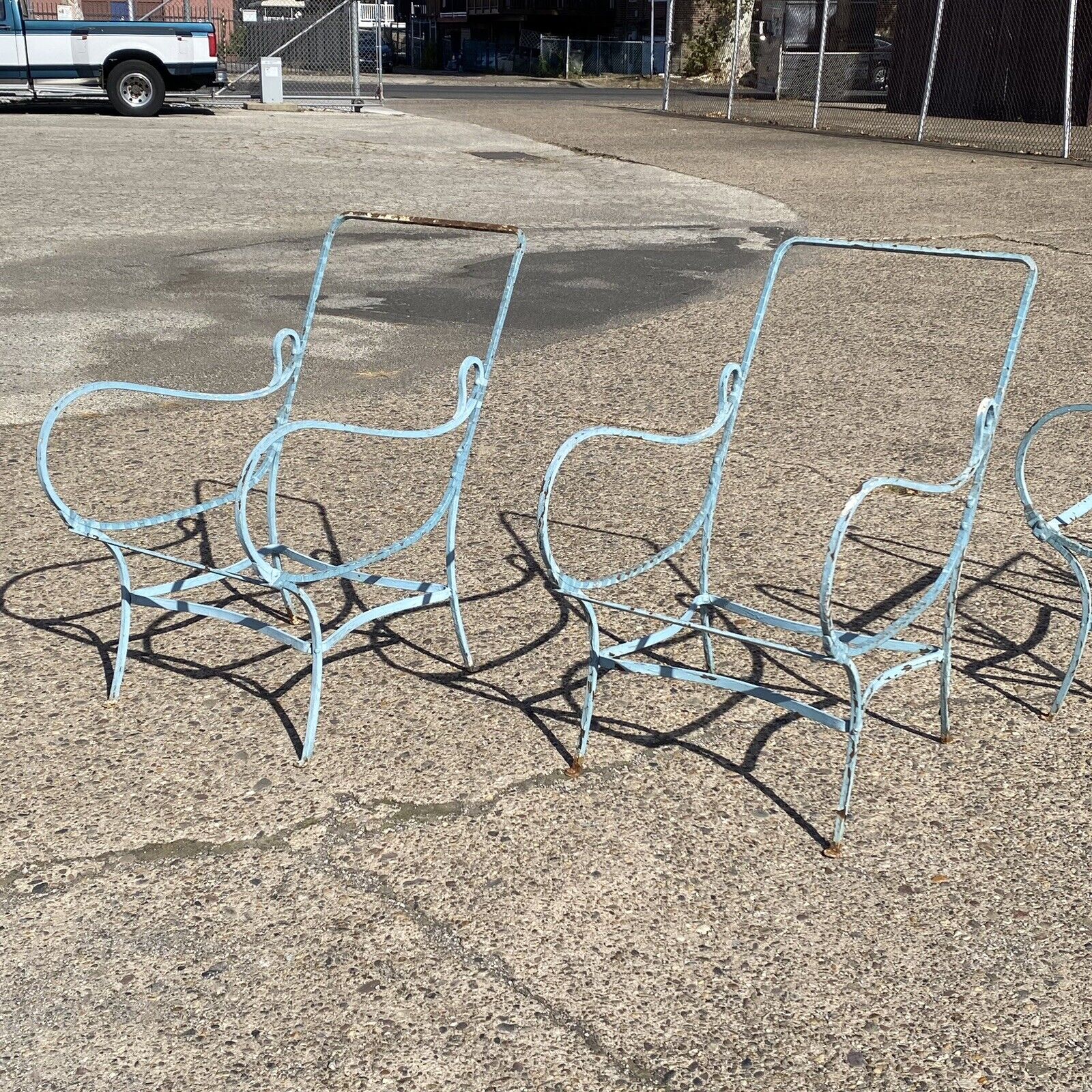 French Art Nouveau Sculptural Wrought Iron Garden Patio Lounge Chairs - a Pair