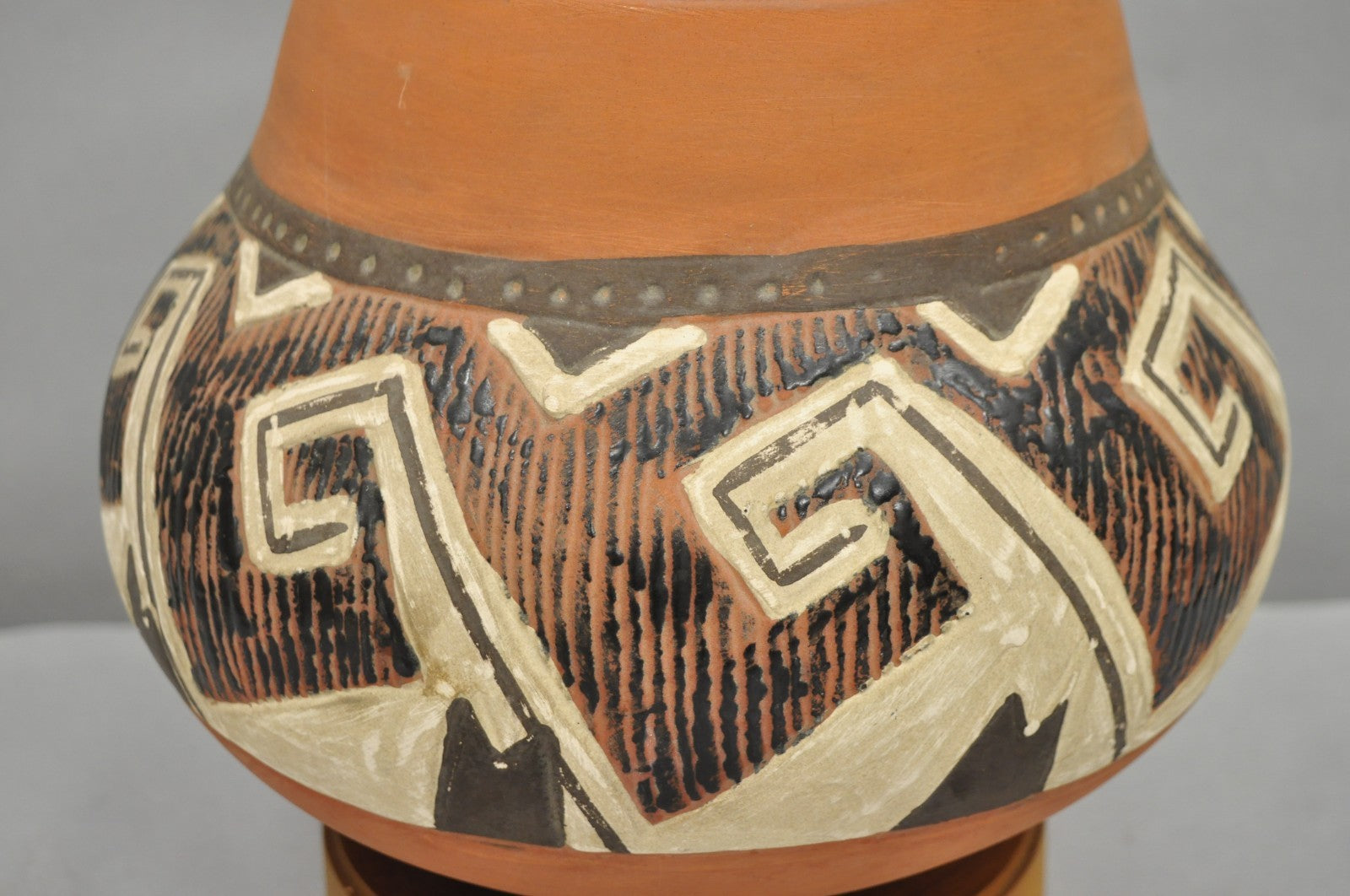 Vintage Southwestern Native American Terracotta Pottery Vase Table Lamp - a Pair