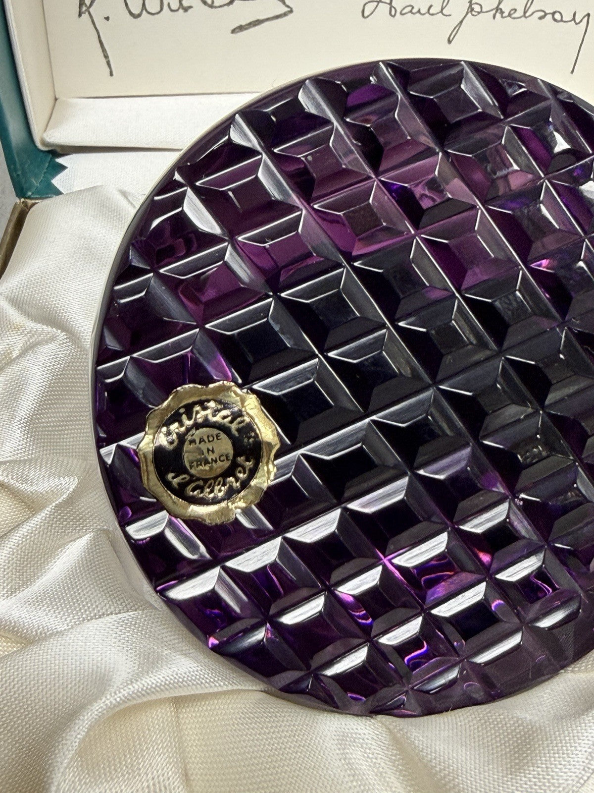 Cristal D'Albret France Franklin D Roosevelt Sulphide Paperweight Faceted Purple