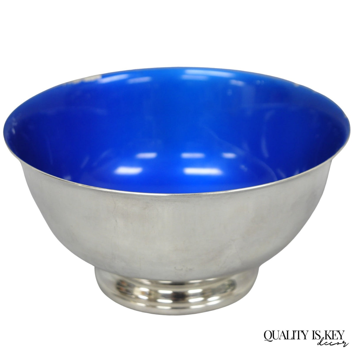 Vintage Reed & Barton 1120 Blue Enamel Silver Plated Small 6.5" Footed Bowl