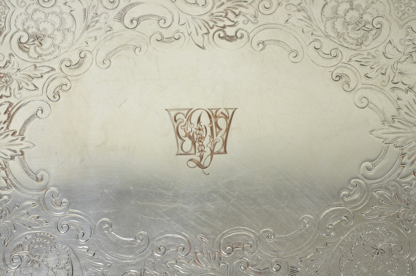 Antique Barker Ellis Victorian Silver Plated Serving Platter Bar Tray Engraved