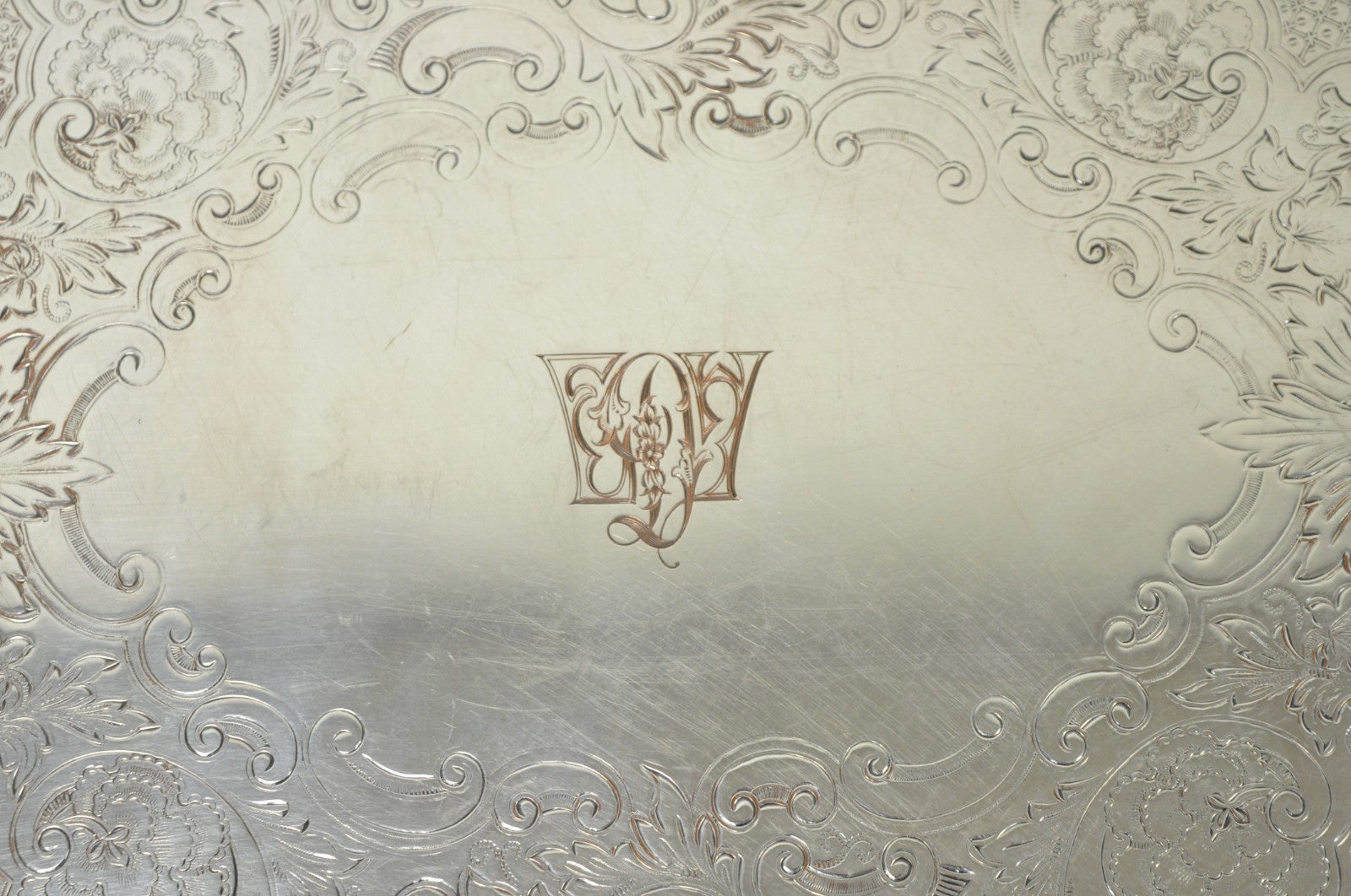 Antique Barker Ellis Victorian Silver Plated Serving Platter Bar Tray Engraved