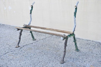 Antique Cast Iron Victorian Faux Bois Green Branch Twig Garden Bench Legs - Pair