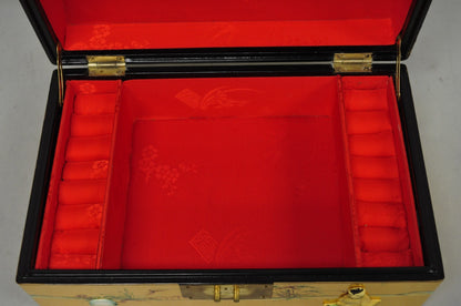 Vintage Chinese Oriental Gold Leaf Dome Lid Jewelry Box w/ Soapstone Figures