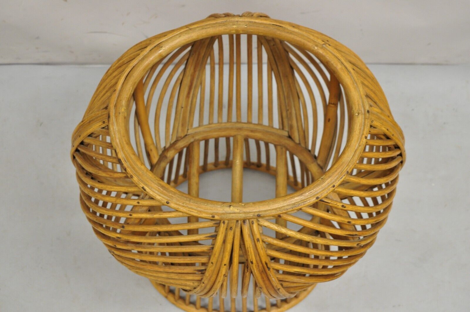 Vintage Mid Century Modern Woven Wicker Franco Albini Style Rattan Plant Stand