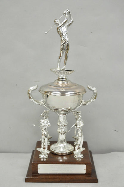 Vintage 1970s Silver Metal & Wood Figural Golf Trophy Award Cup John Sanzari