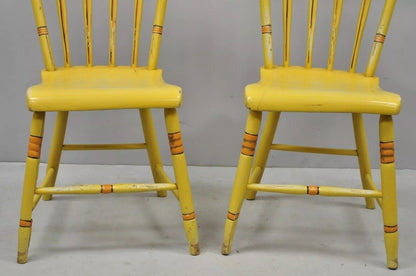 Antique Windsor Hitchcock Style Yellow Painted Plank Seat Side Chairs - a Pair