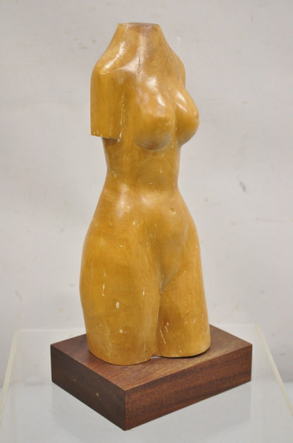 Vintage Mid Century Modern Solid Carved Wood Nude Female Torso Sculpture