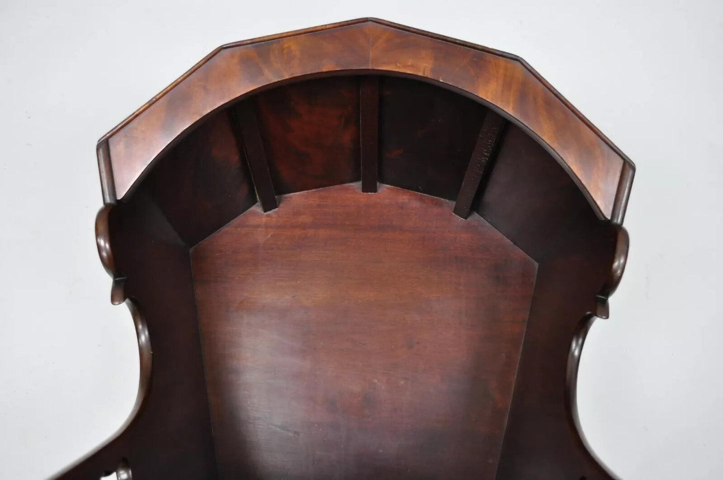 Antique Victorian Dovetailed Crotch Mahogany Wooden Hooded Baby Cradle