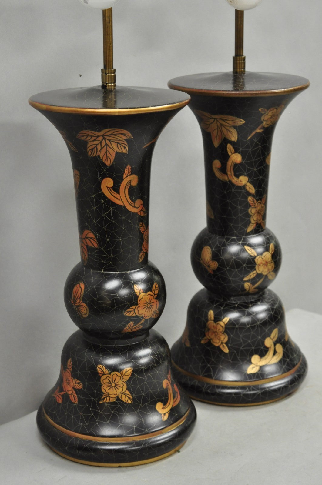 Louis Baldinger & Sons Contemporary Black & Gold Painted Table Lamps - a Pair