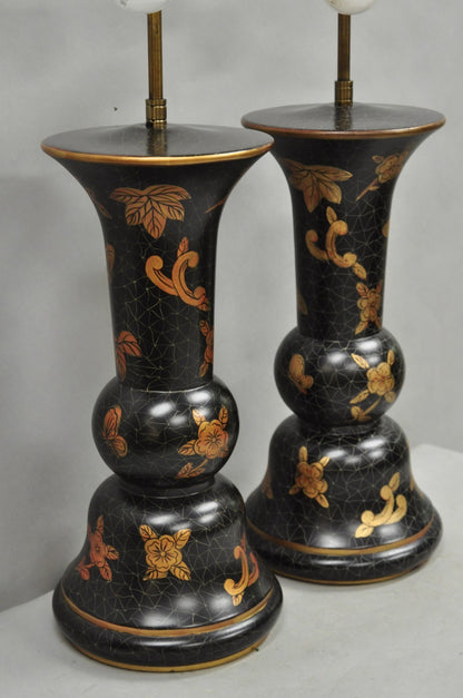 Louis Baldinger & Sons Contemporary Black & Gold Painted Table Lamps - a Pair