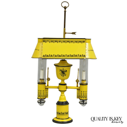 French Country Yellow Paint Italian Tole Metal Candlestick Bouilotte Table Lamp