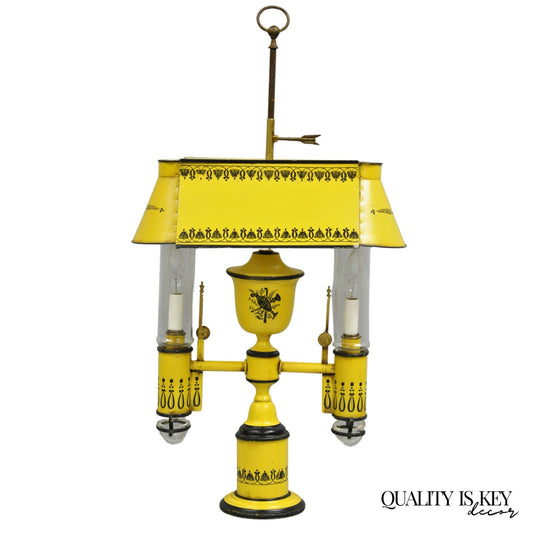 French Country Yellow Paint Italian Tole Metal Candlestick Bouilotte Table Lamp