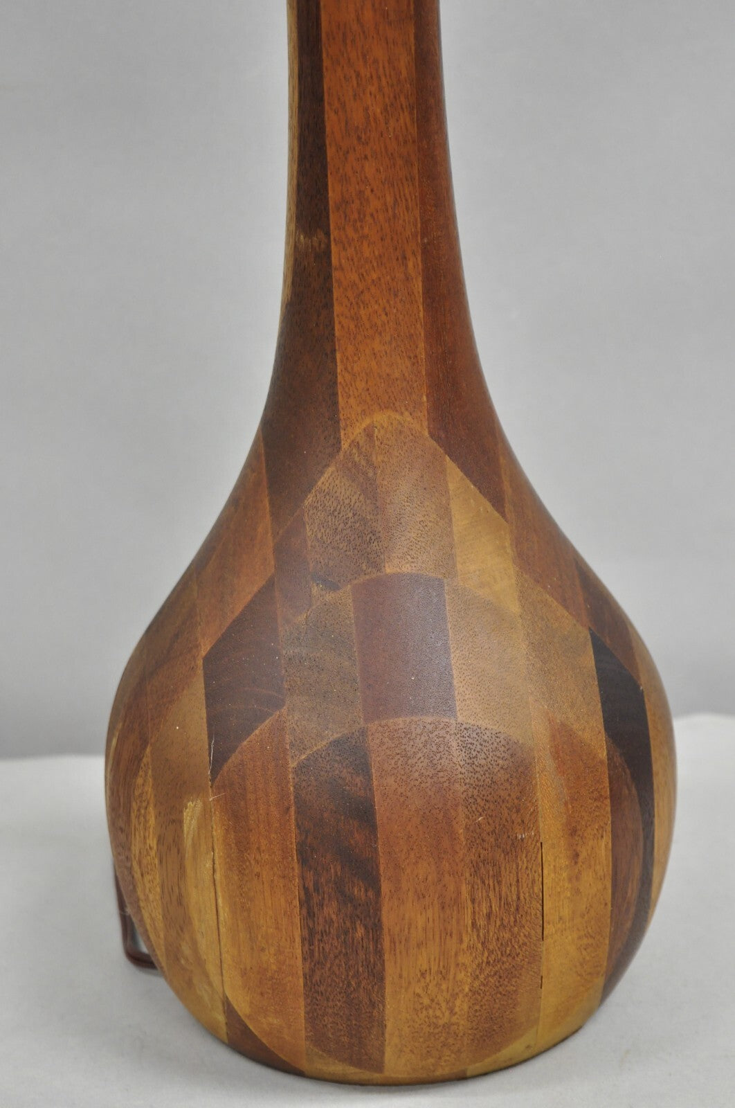 Vintage Mid Century Danish Modern Staved Teak Wood Sculptural Bulbous Table Lamp
