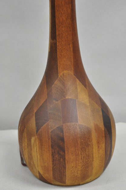 Vintage Mid Century Danish Modern Staved Teak Wood Sculptural Bulbous Table Lamp