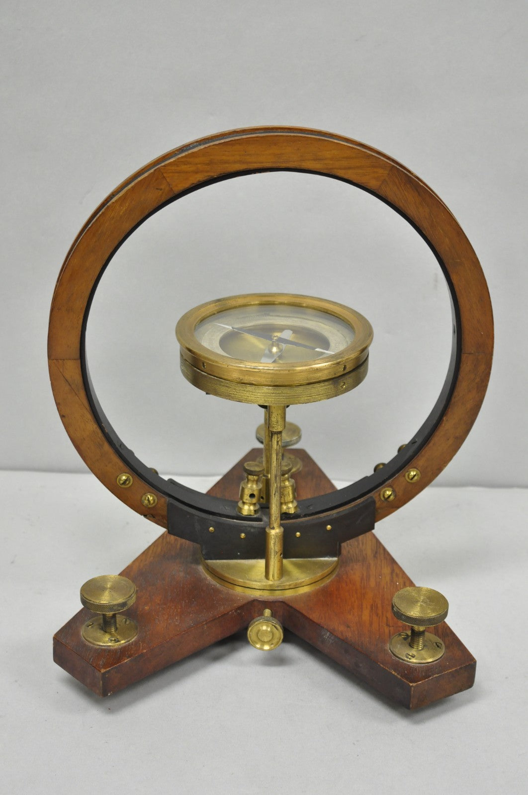 Antique Victorian Wood & Brass Tangent Galvanometer Lab Electrical Equipment