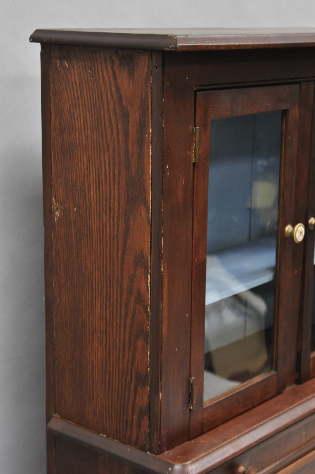 American Colonial Walnut Salesman Sample Apothecary Cupboard Display Cabinet