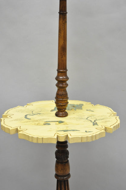 Vintage Chinoiserie English Regency Style Carved Wood Side Table Floor Lamp