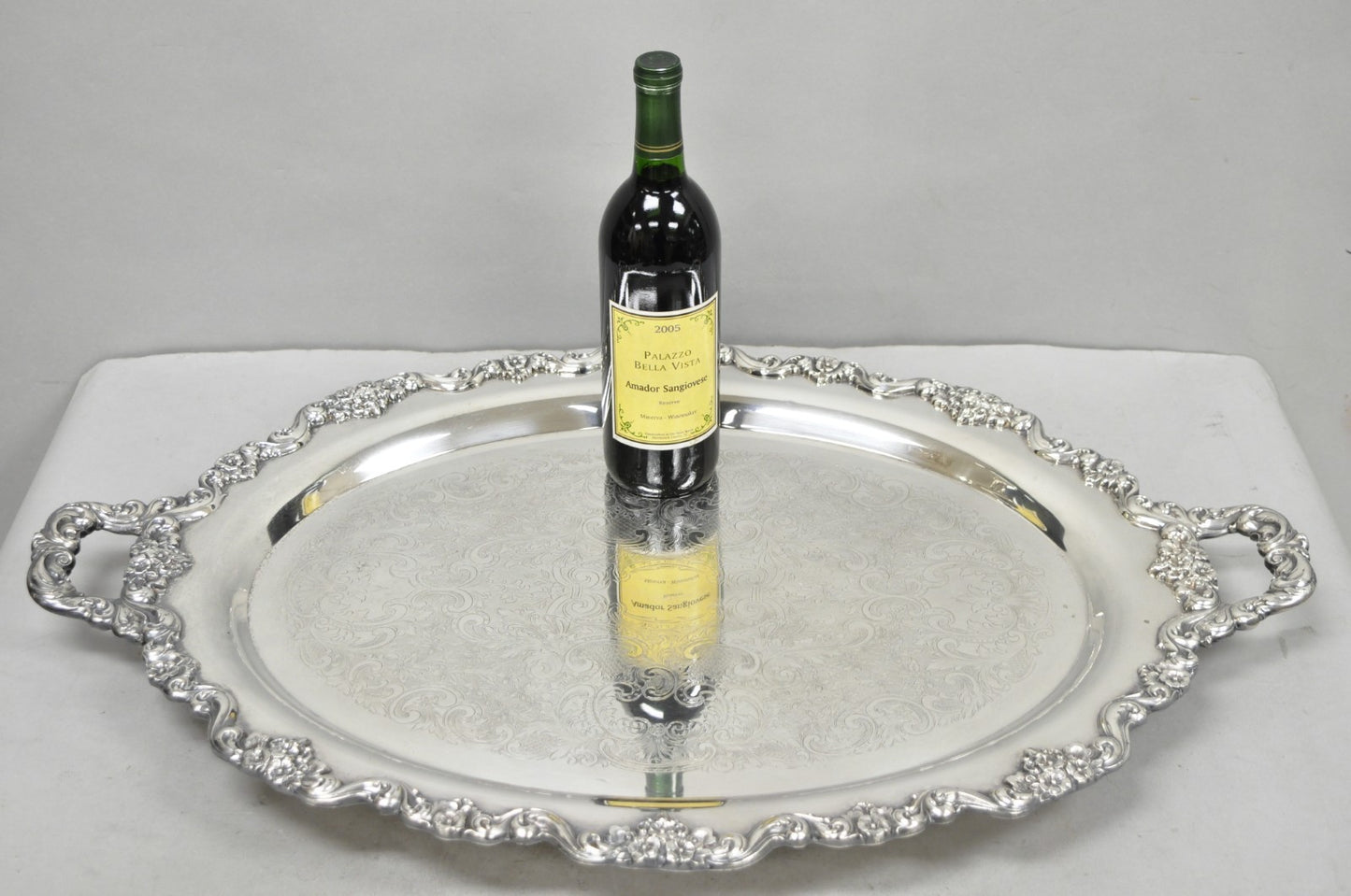 Vintage Poole 400 Lancaster Rose Silver Plated Bar Serving Platter Tray on Feet
