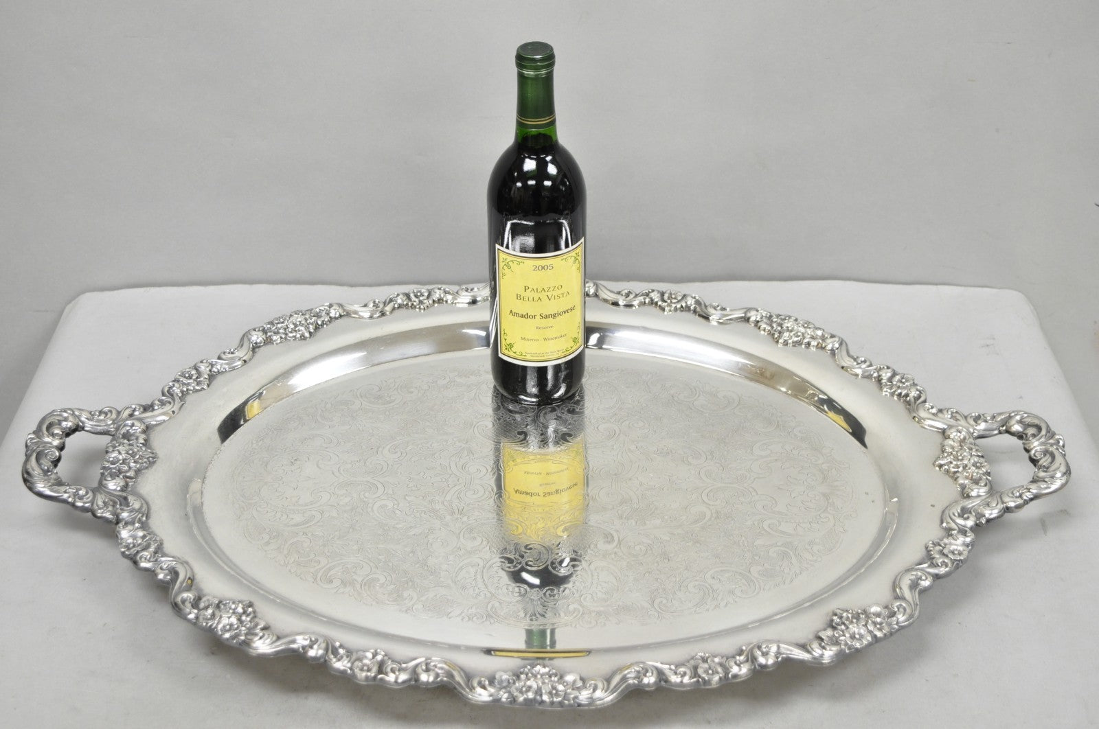 Vintage Poole 400 Lancaster Rose Silver Plated Bar Serving Platter Tray on Feet