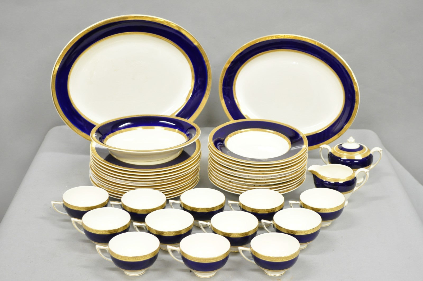 Antique Crown Ducal England Colfax English Regency Cobalt Blue & Gold 41 Pcs